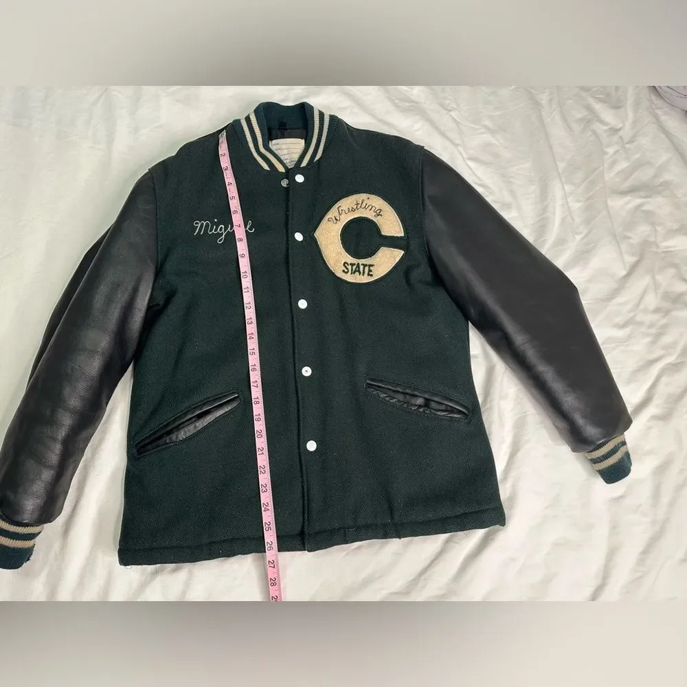 Vintage 60s DeLONG Letterman Varsity Jacket Wrestling State Chenille Patch Sz 38 - Picture 5 of 10